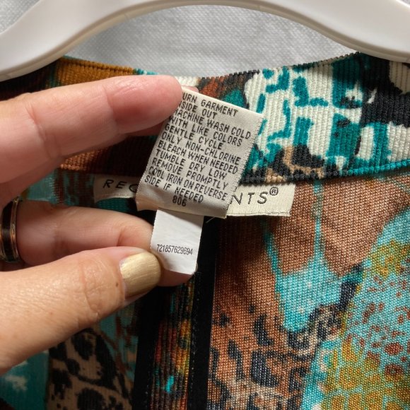 VINTAGE Requirements Corduroy Abstract Art Shacket Jacket Teal Aqua Womens Large - Picture 9 of 14